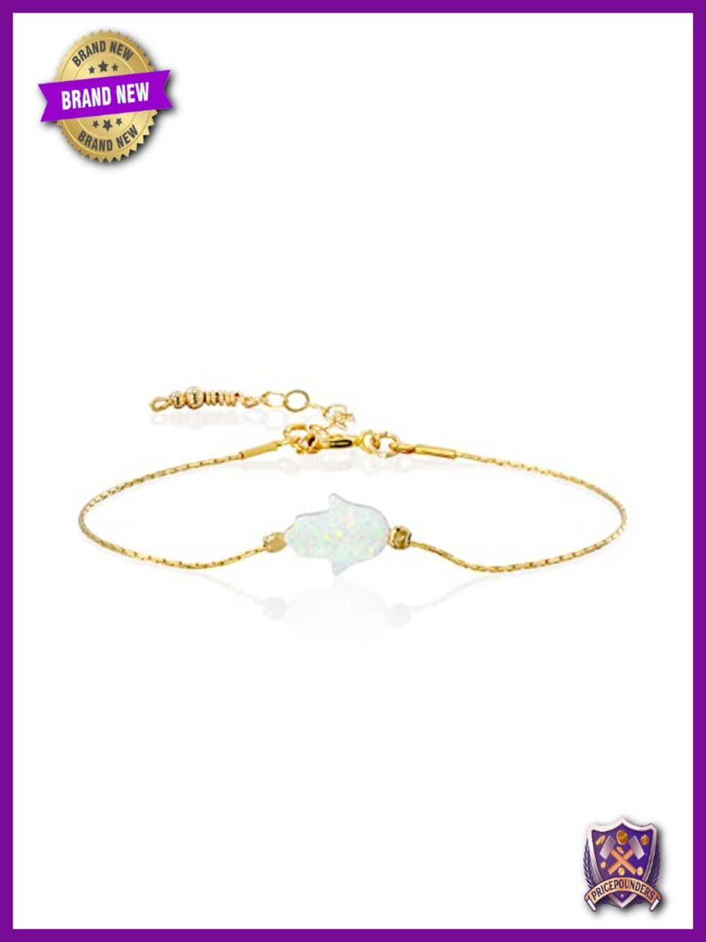 Handmade Gold Filled White Opal Hamsa Protection Charm Bracelet
